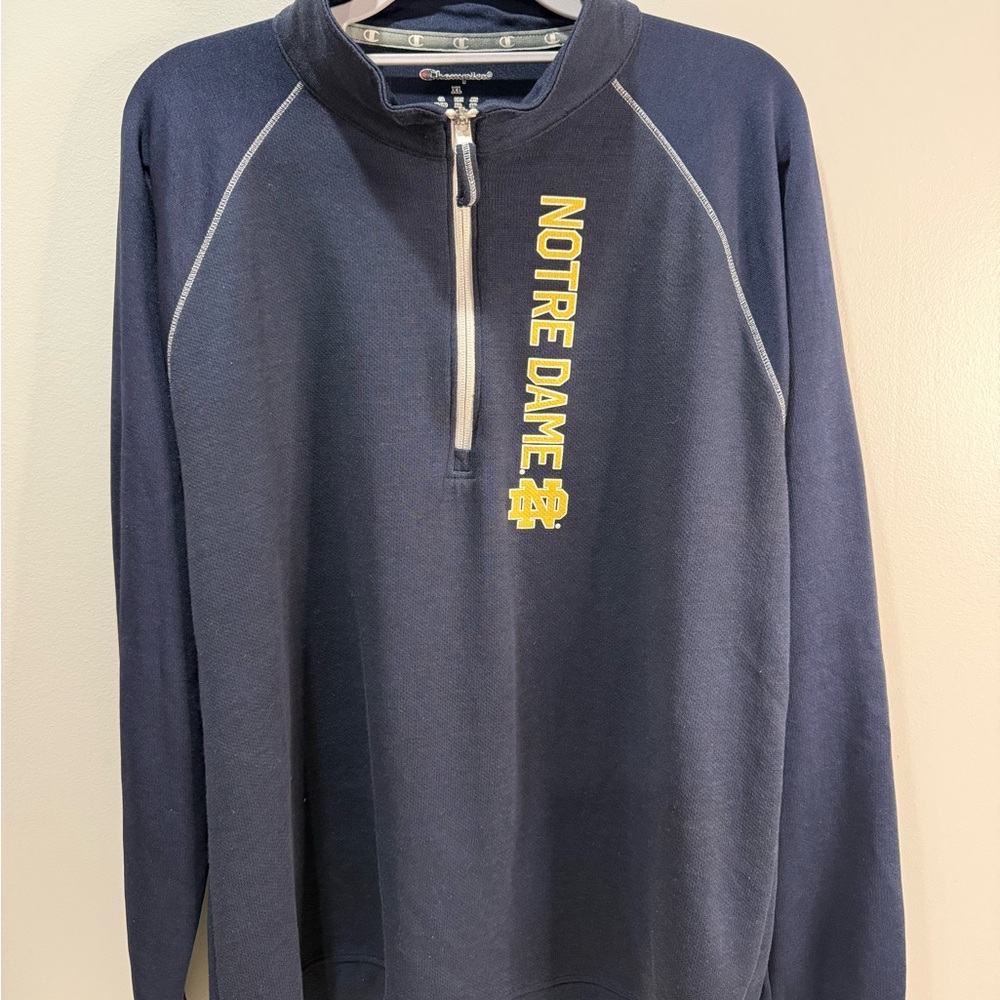 Champion Navy Pullover with White Logo and Red Accent